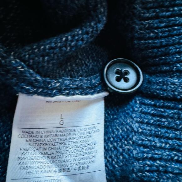 Banana Republic Mens Cotton Slub Shawl Texture Yoke Heather Blue Button Cardigan - Picture 8 of 10